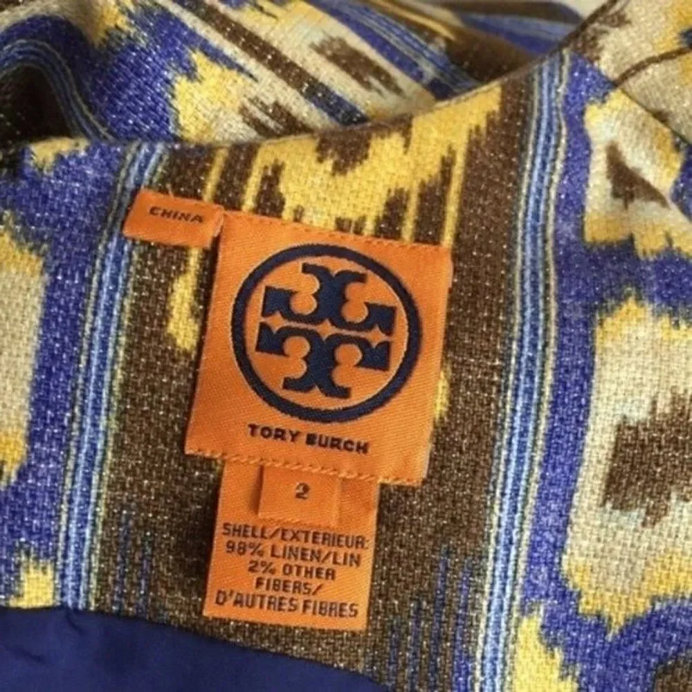 Tory Burch Kiersten Ikat print dress sleeveless Knee lenght Gillter Lined 2 BoxD